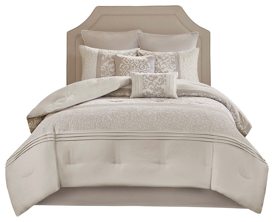 510 Design Ramsey Embroidered 8 Piece Comforter Set, Neutral, King