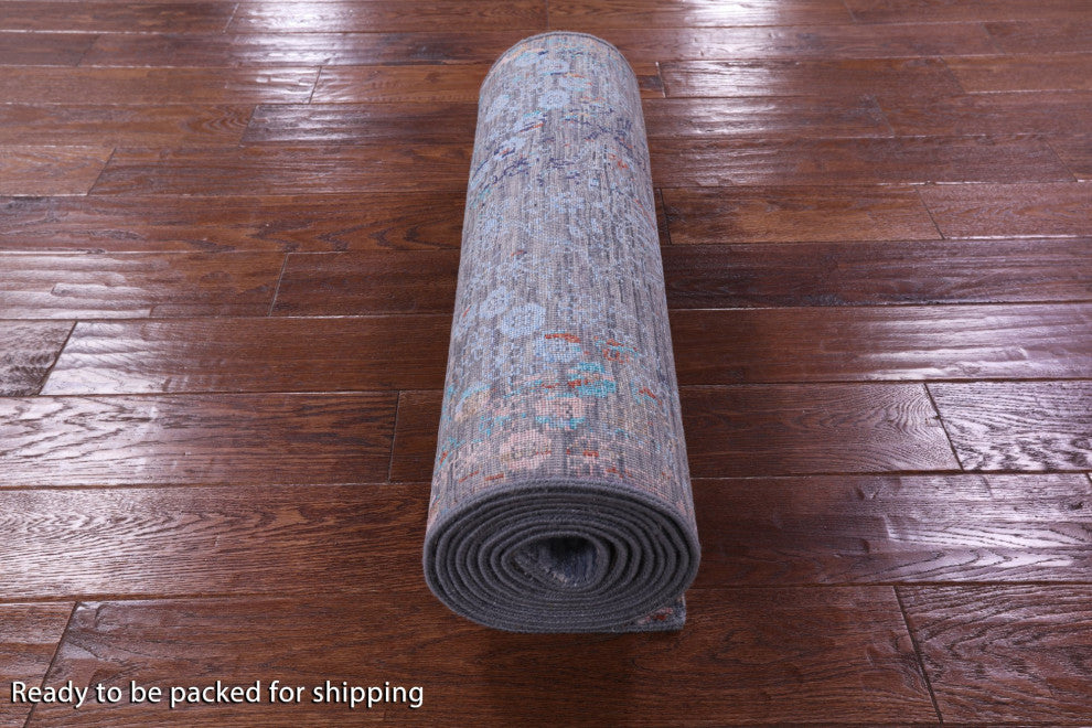 Runner Hand-Knotted Modern Wool and Silk Rug 2' 6" X 12' 0" Q11828