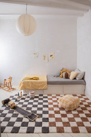 Kitchen Tiles Machine Washable Kids Rug, Natural/Dark Grey