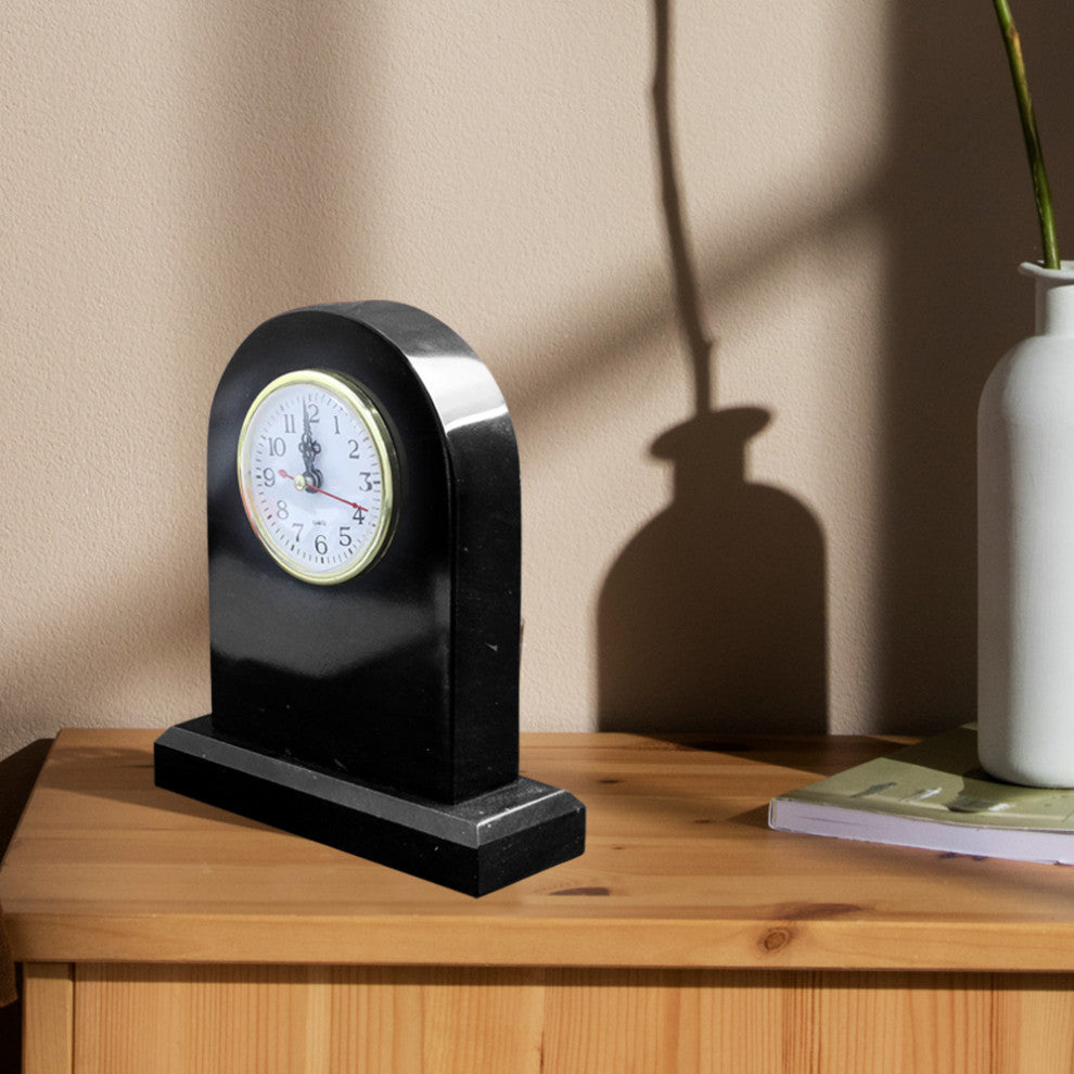 Large Marble Tomb Clock, Jet Black