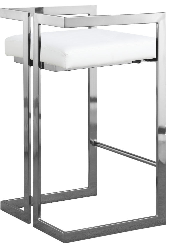 Ezra Counter Stool, Set of 2, White Vegan Leather, Chrome Base