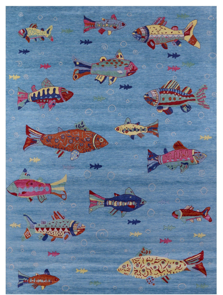 8' 11" X 12' 5" Gabbeh Fish Design Handmade Wool Rug - Q15559