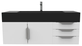 CastelloUSA Nile 48" Wall Mounted Vanity Set, White, Black Top, Brushed Nickel
