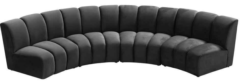 Infinity Channel Tufted Velvet Modular Chair, Gray, 4 Piece