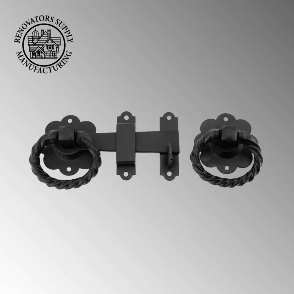 Renovators Supply Door Lock Latch 6 in Black Wrought Iron Floral Ring Gate Latch