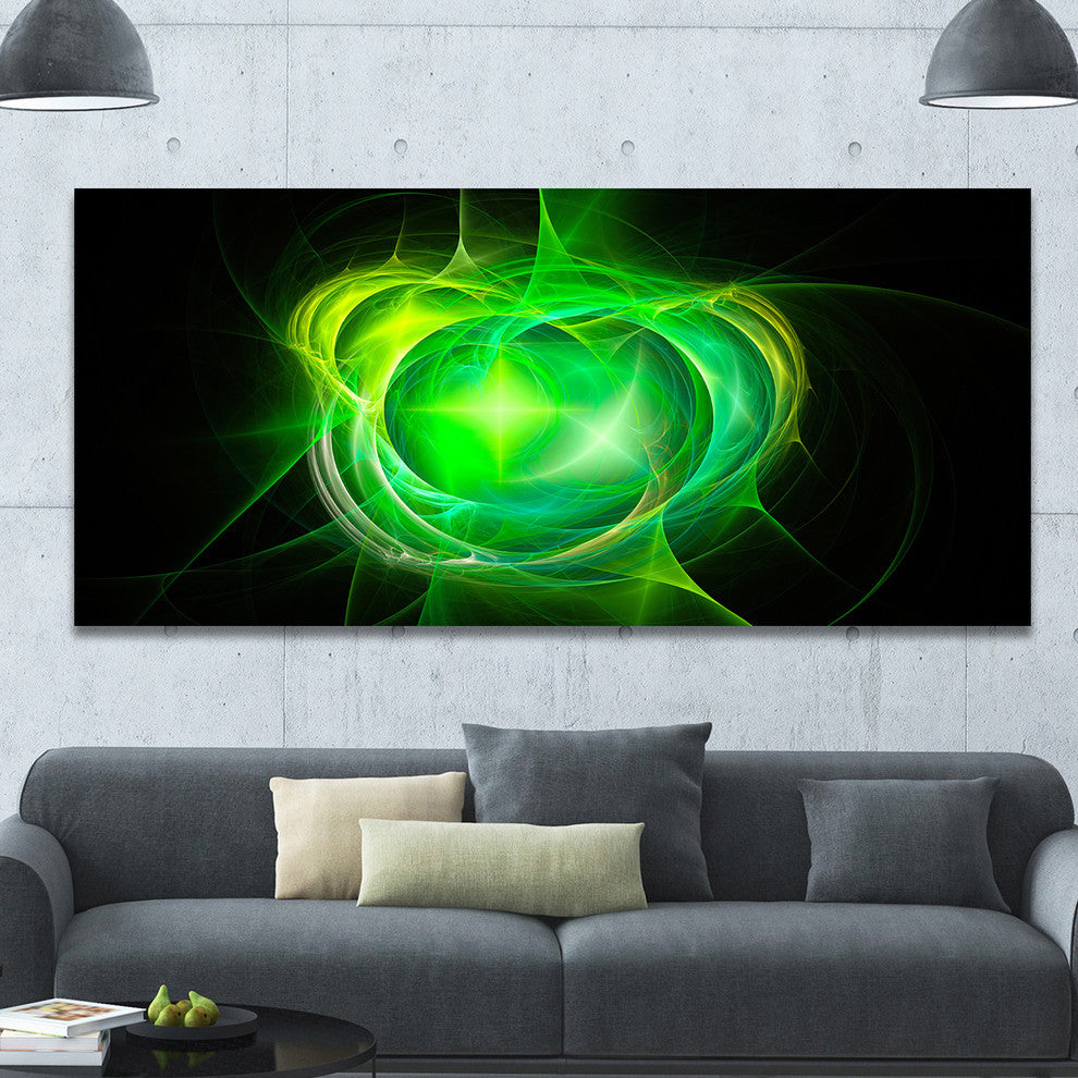 Green Fractal Explosion Supernova, Oversized Abstract Canvas Art Print, 60x28