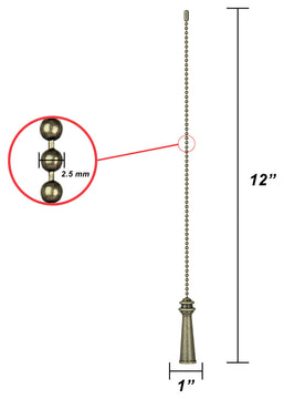 Aspen Creative 20505-X, 12" Metal Knob with Polished Brass Pull Chain, Plated Br