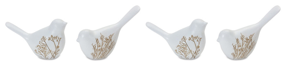 Floral Etched Bird Figurine, 4-Piece Set