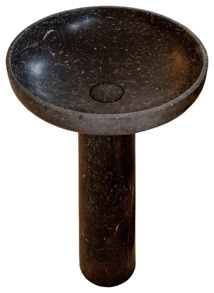 Natural Stone Black Marble Pedestal Round Sink Polished (D)20" (H)33.5