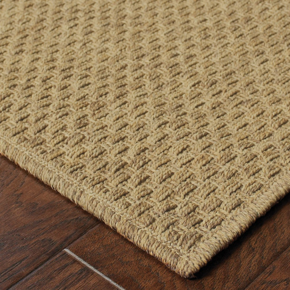 8"x11" Solid Tan Indoor Outdoor Area Rug