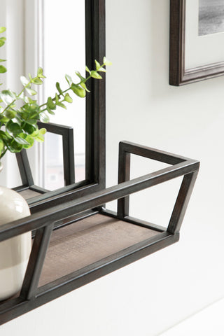 Jackson Decorative Rustic Metal Home Organizer Mirror with Shelf, Black