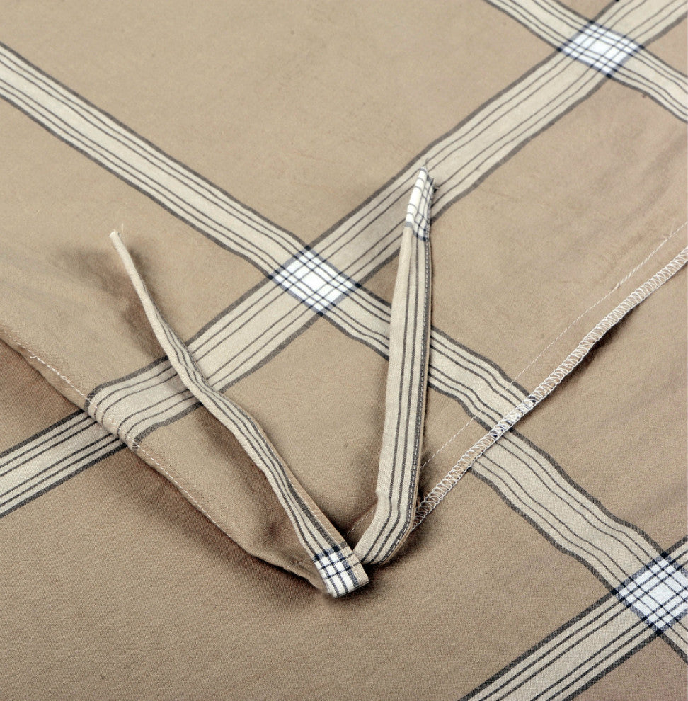 Windowpane Washed Cotton Duvet Cover Set, Camel, Queen, 92"x90"