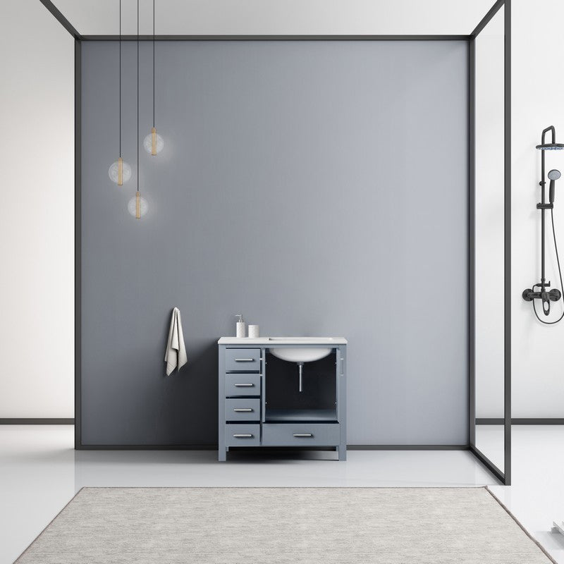 Jacques Modern Dark Grey 36" Single Vanity, Carrara Marble Top - Right Version