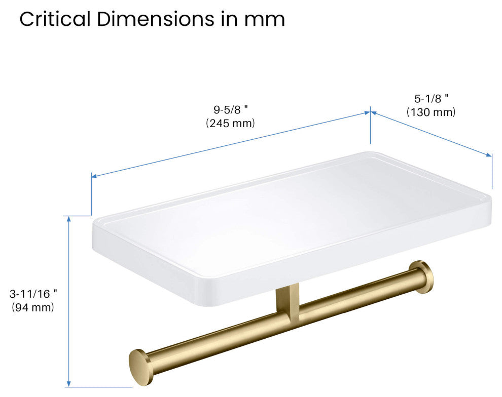 Deco Bathroom Toilet Paper Holder Double Roll With Shelf, Brushed Gold