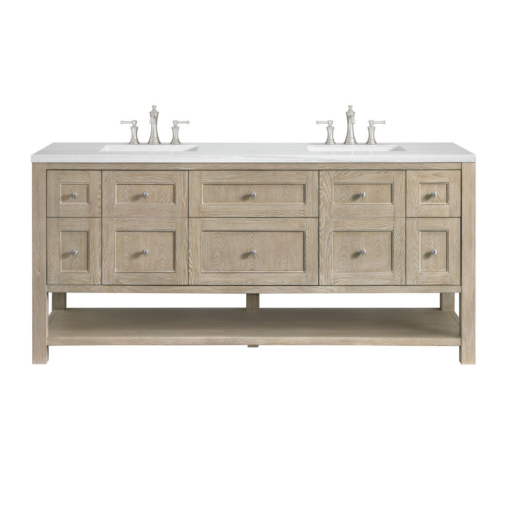 Breckenridge 72" Double Vanity, Oak, 3 CM Arctic Fall Solid Surface Top