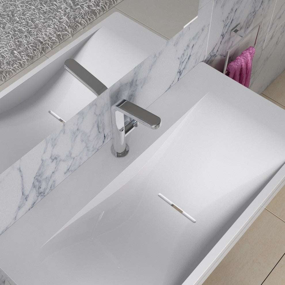 ADM Rectangular Wall Mounted Sink, White, 39", Glossy White