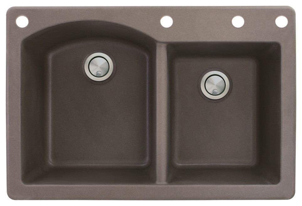 Aversa 33" silQ Granite Double Bowl Kitchen Sink with 4 Holes in Espresso
