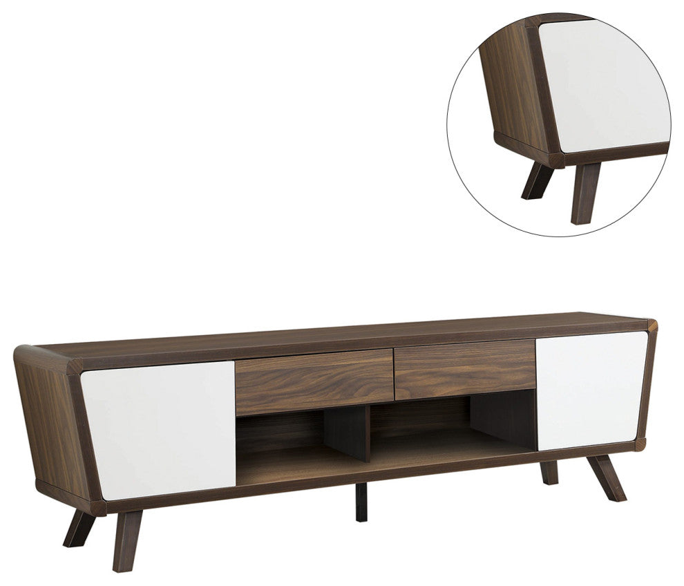 2 Drawers TV Stand, Dark Walnut and Glossy White