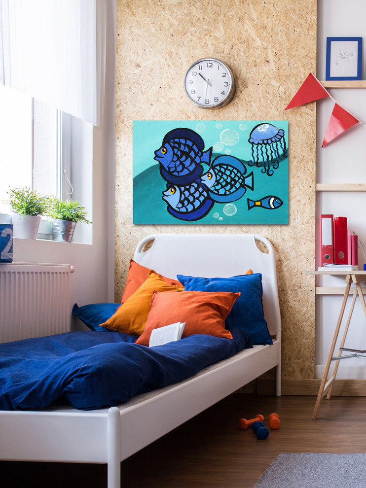 Marmont Hill, "Blue Fish" by Nicola Joyner Painting on Wrapped Canvas, 30x20