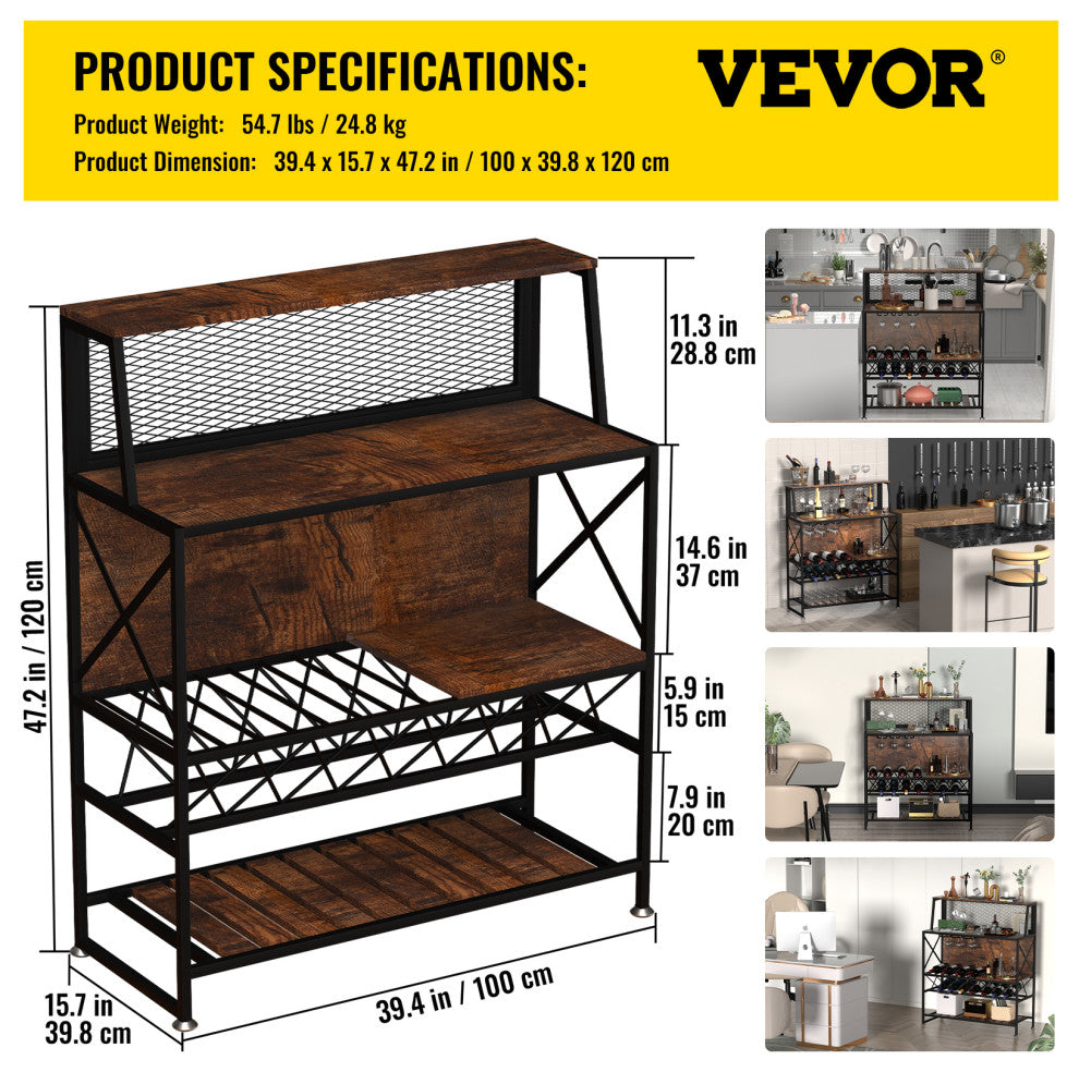 VEVOR Wine Rack Table Bar Cabinet Table w/ Wine Rack & Glass Holder Industrial