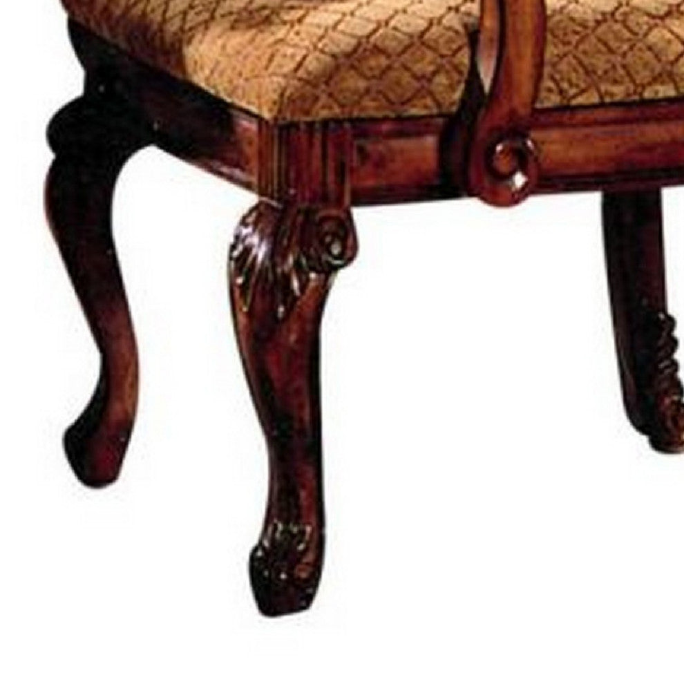 Benzara BM266509 Arm Chair With Fabric Seat and Crown Top, Set of 2, Brown