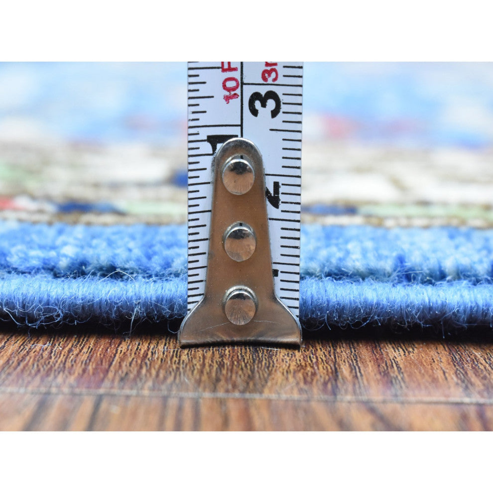 Light Blue, Hand Knotted Afghan Ersari, Pure Wool Oriental Rug, 3'7"x5'4"