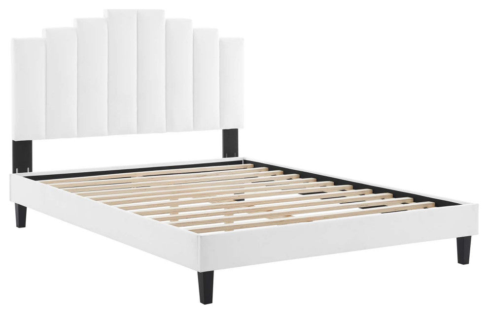 Elise Queen Performance Velvet Platform Bed MOD-6692-WHI