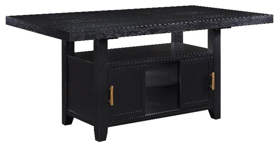 Yves Rubbed Charcoal Wood Counter Height Dining Table with Storage