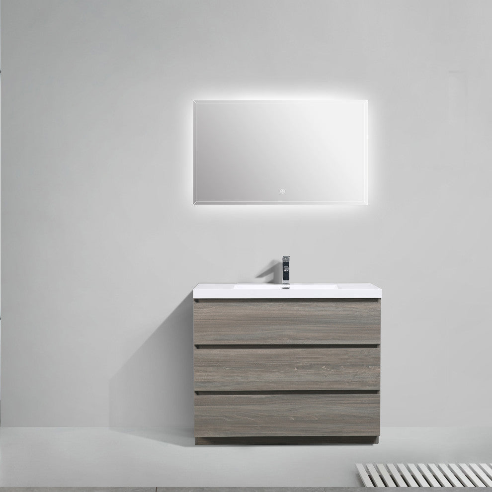 Freestanding Bath Vanity with White Cultured Marble Top, Maple Grey, 42" X 20"