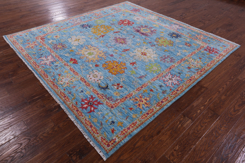 8' Square Handmade Turkish Oushak Wool Rug - Q13392