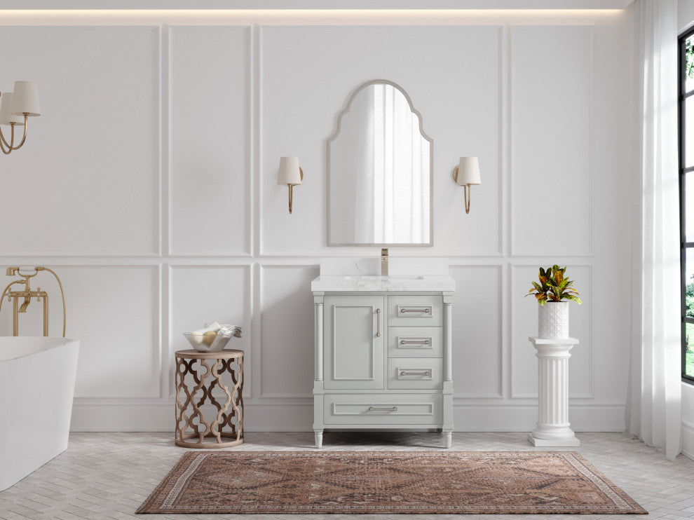 Aberdeen 30 Single Sink Bath Vanity in Coventry Gray 2" Calacatta Nuvo