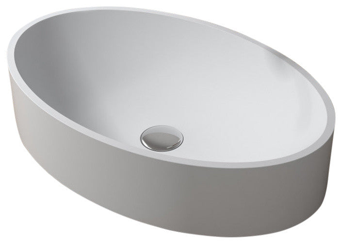 Polystone Oval Vessel Bathroom Sink, Matte White, No Faucet