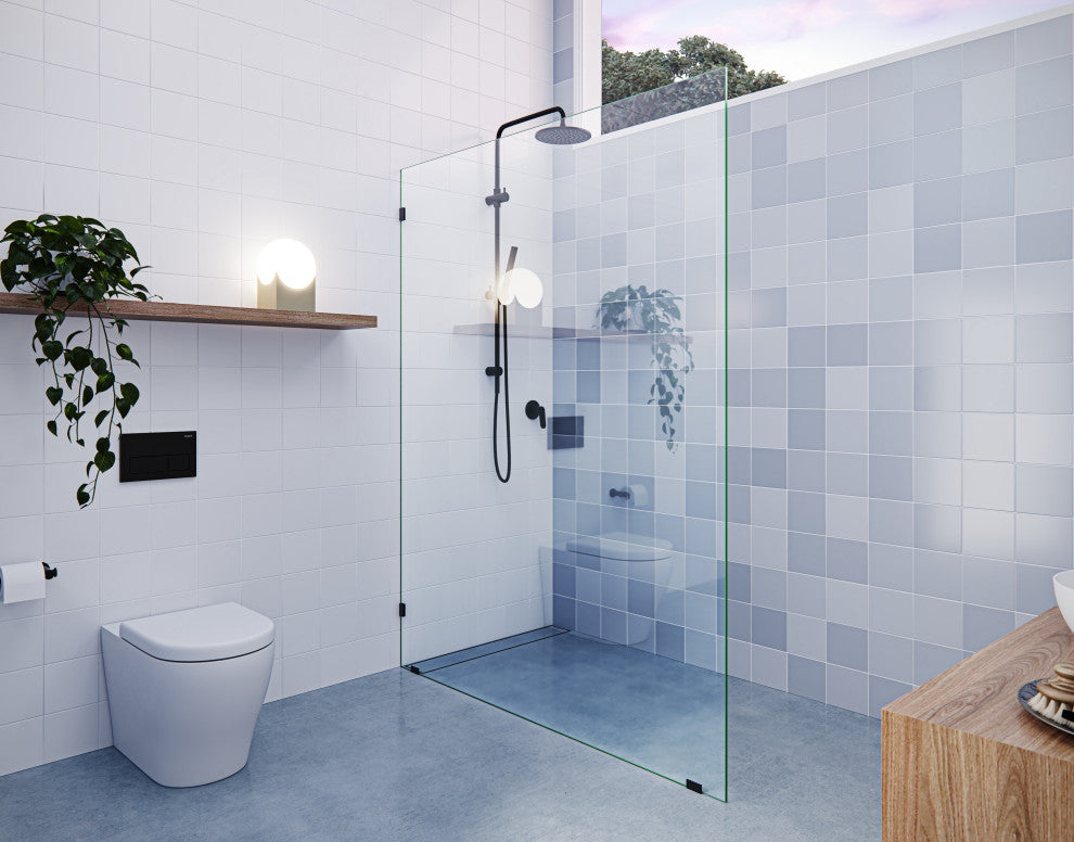 78"x55" Frameless Shower Door Single Fixed Panel, Matte Black