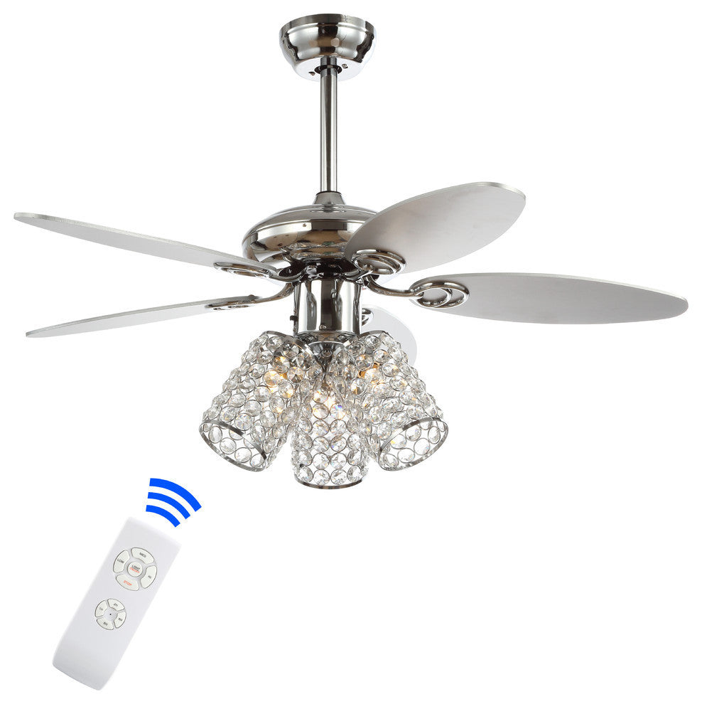 Kris 42" 3-Light Crystal LED Ceiling Fan With Remote, Chrome