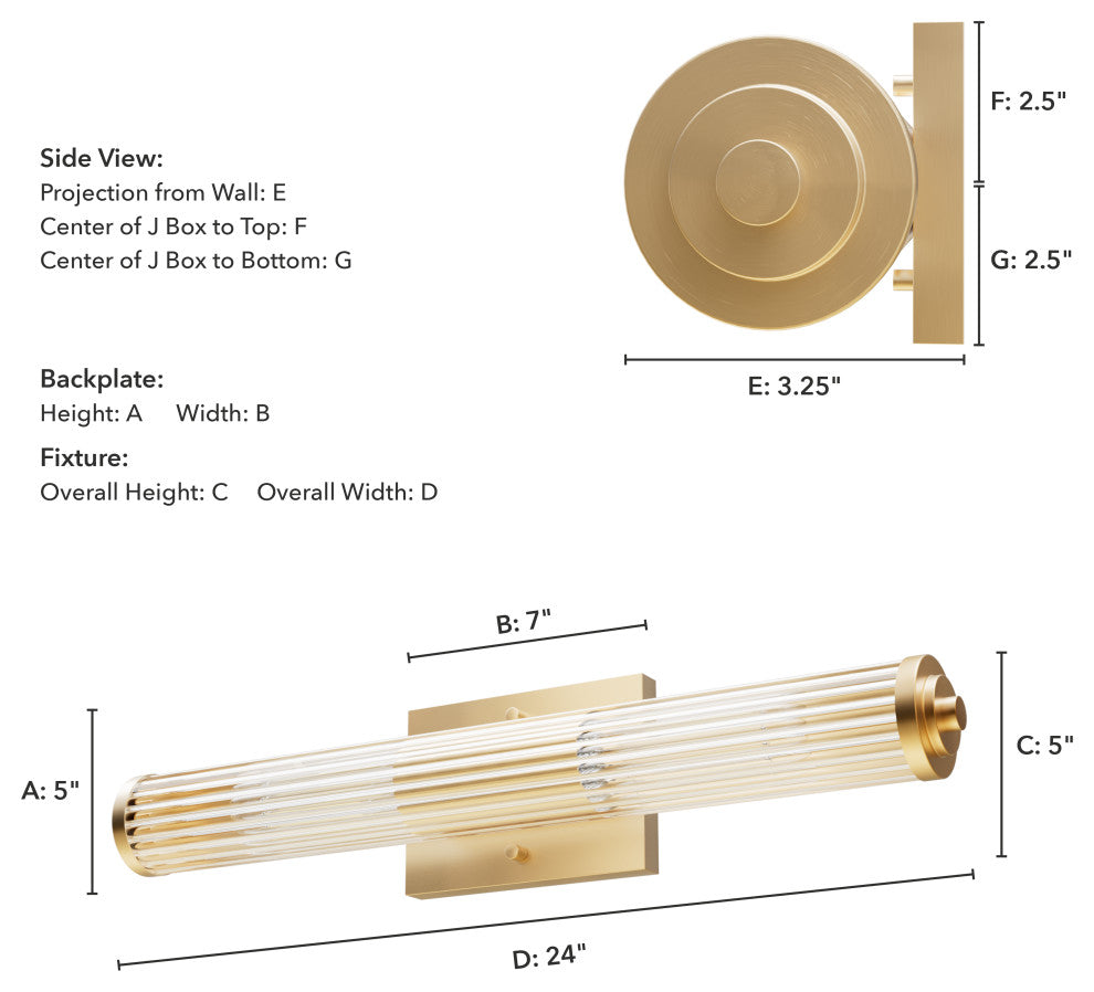 Holly Grove Alturas Gold With Clear Glass 2 Light Vanity Wall