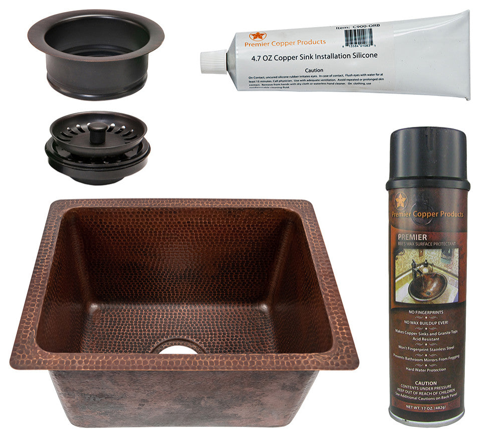 28" Rectangle Hammered Copper Bar/Prep Sink, 3.5" Drain Opening
