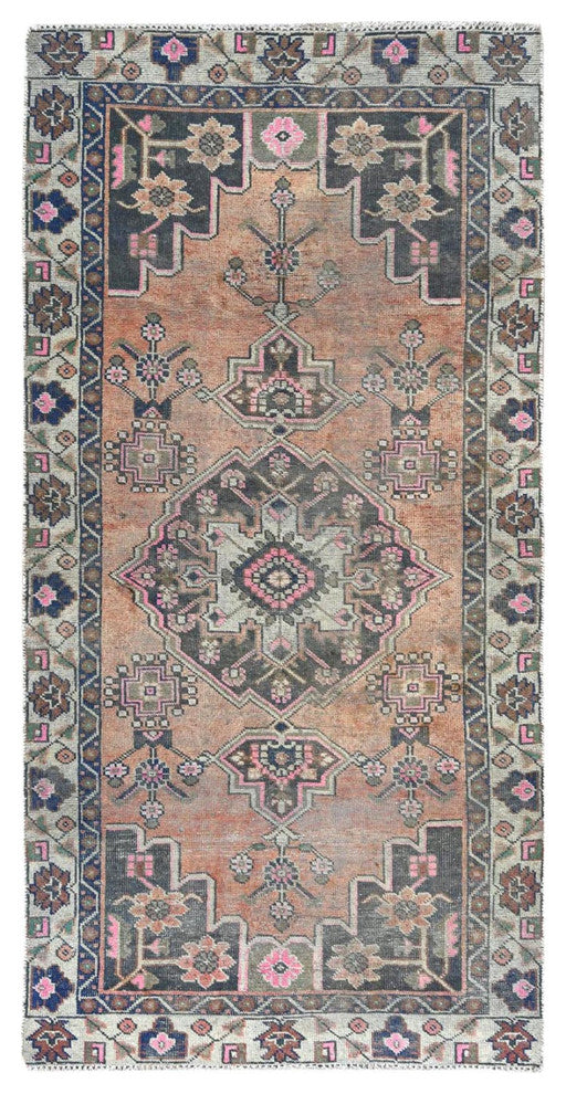 Light Coral Vintage Persian Bakhtiar Hand Knotted Pure Wool Rug, 3'10"x7'8"
