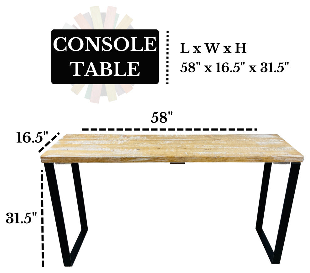 Barn Walls Bedroom Console Table Accent Table, Handcrafted, Boho Whitewash, 58" Length