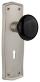 Prarie Plate With Keyhole Privacy Poreclain Door Knob, Satin Nickel