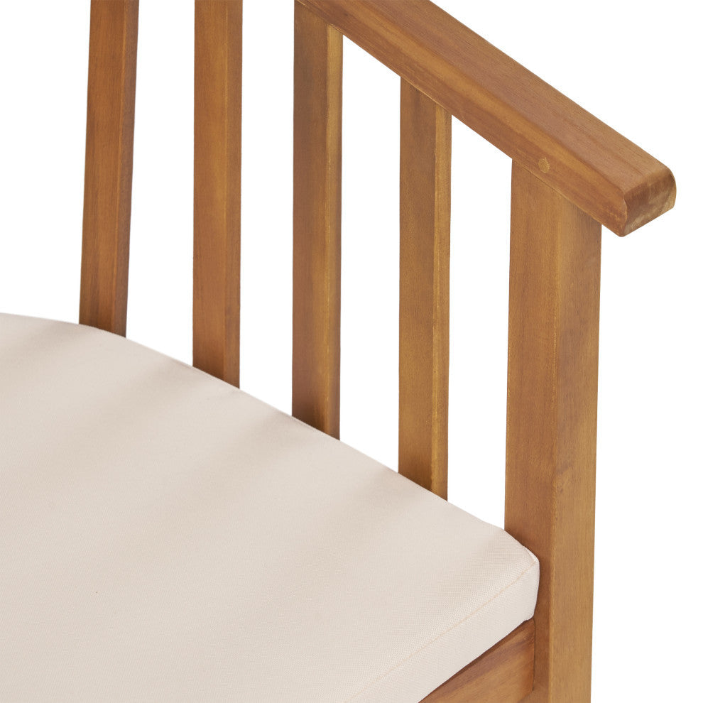 Nola Outdoor Wooden Dining Chairs With Cushions, Set of 2, Cream, Teak Finish
