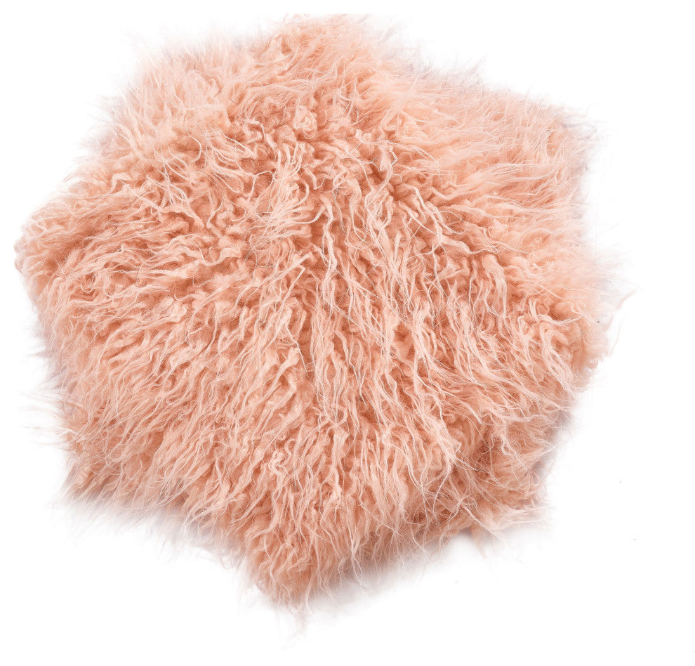 Mongolian Faux Fur 3 Piece Throw Blanket and Pillow Shell Set, Rose, 50"x60"