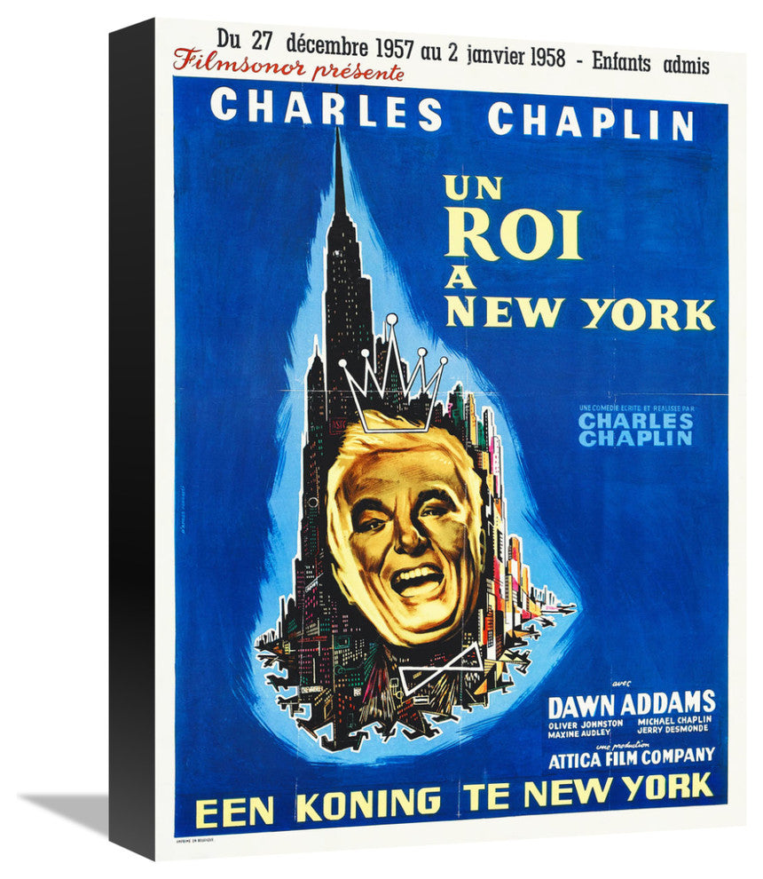 "Charlie Chaplin - French - A King in New York, 1957" Canvas Giclee, 12"x16"