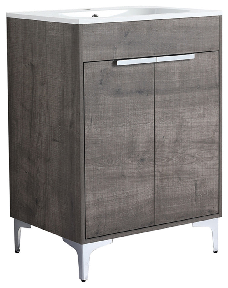 Single Vanity, Gray Oak Finish With Solid Surface Resin White Sink, 24"