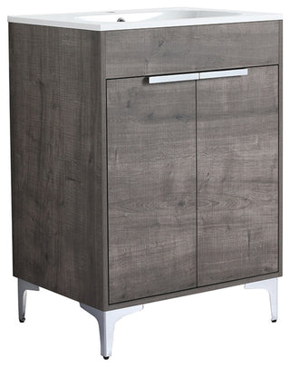 Single Vanity, Gray Oak Finish With Solid Surface Resin White Sink, 24"