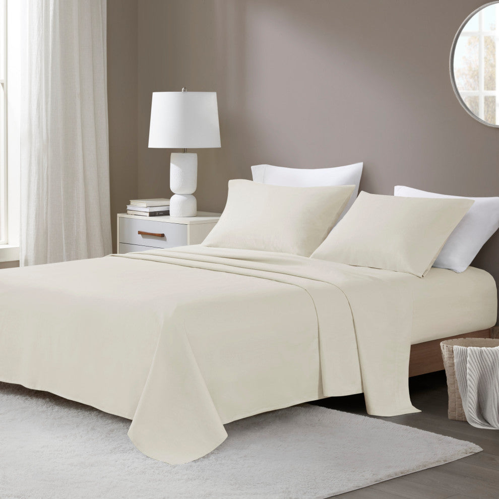 Beautyrest Oversized Flannel 4 Piece Sheet Set, Ivory Solid