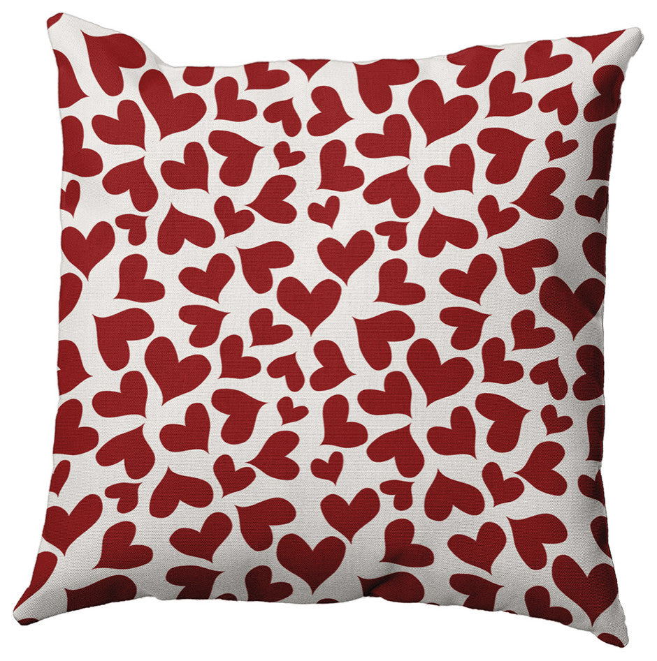 16" x 16" Patterned Hearts Valentine's Decorative Indoor Pillow, Valentines Red