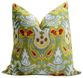 Handmade Velvet Throw Pillow With Multicolor Ikat Design 20x20"