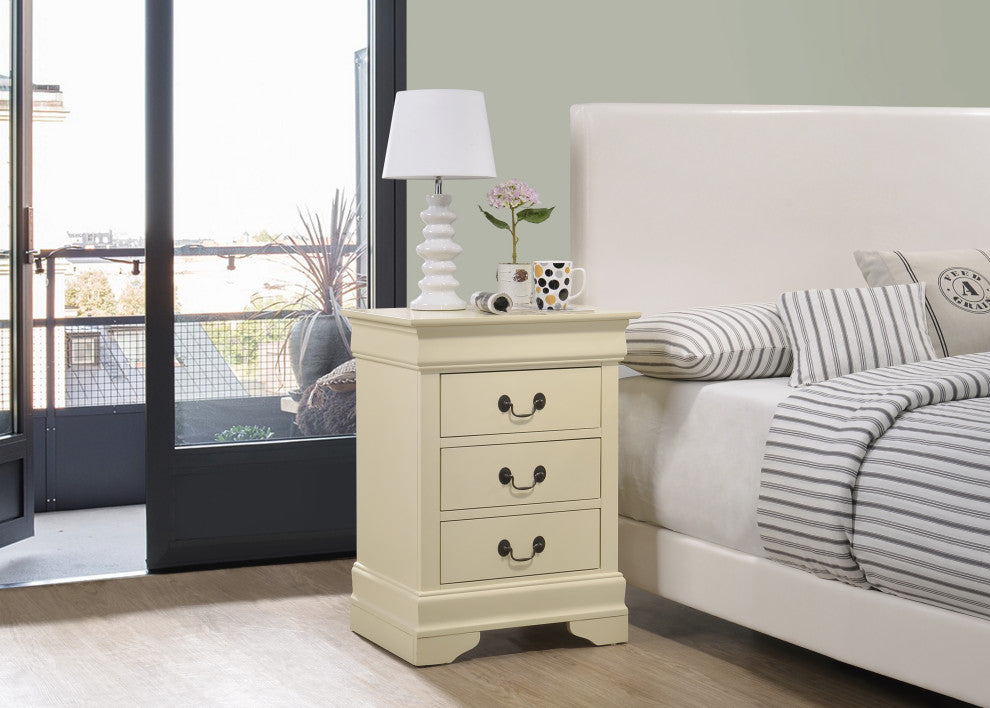 Louis Phillipe 3 Drawer Nightstand, Beige
