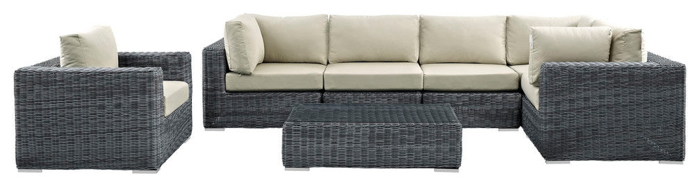 Canvas Antique Beige Summon 7-Piece Outdoor Patio Sunbrella Sectional Set