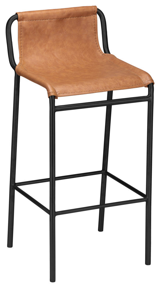 Dax Black Faux Leather Counter Stool, Cognac